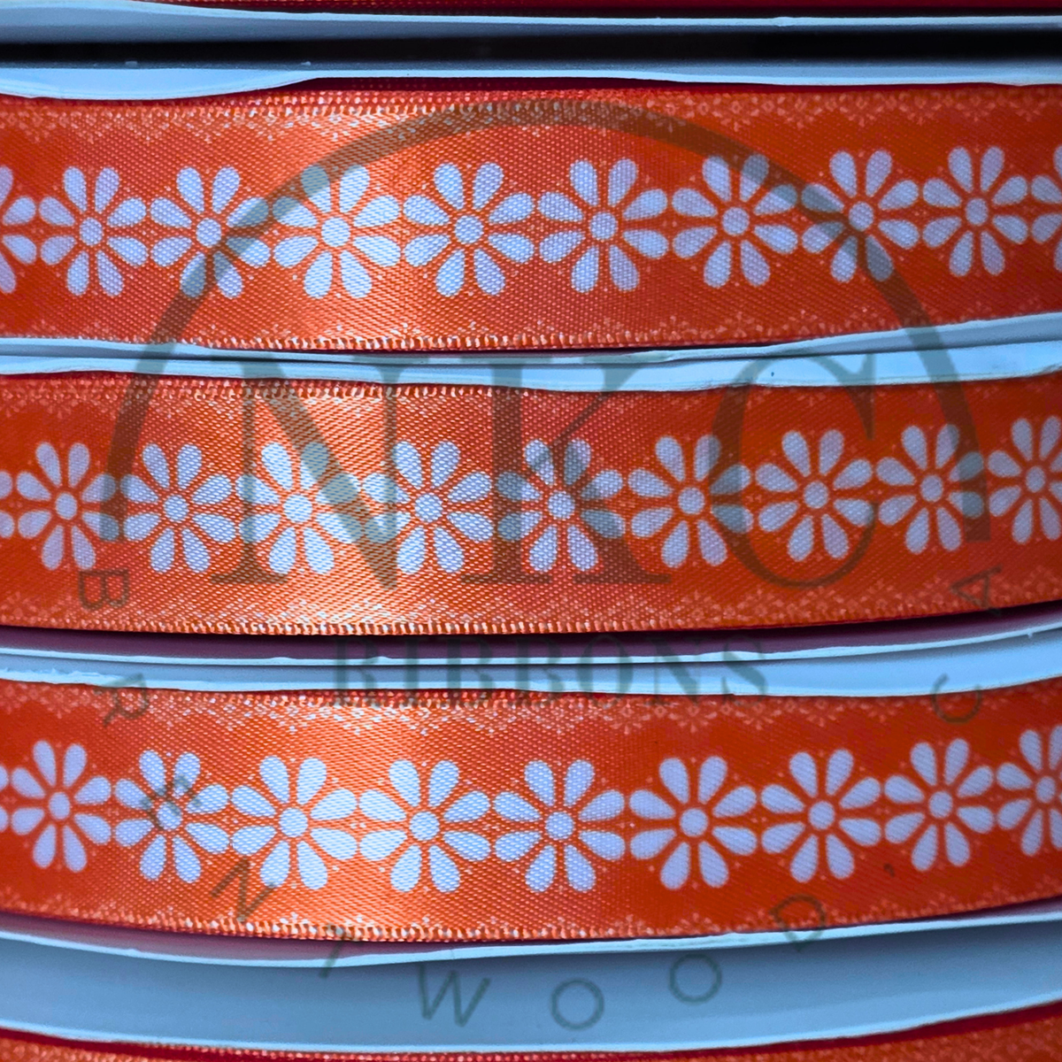 7/8 WHITE DAISY ON ORANGE RIBBONS(TALAVERA INSPIRED)